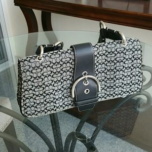 Small black white coach monogram shoulder bag